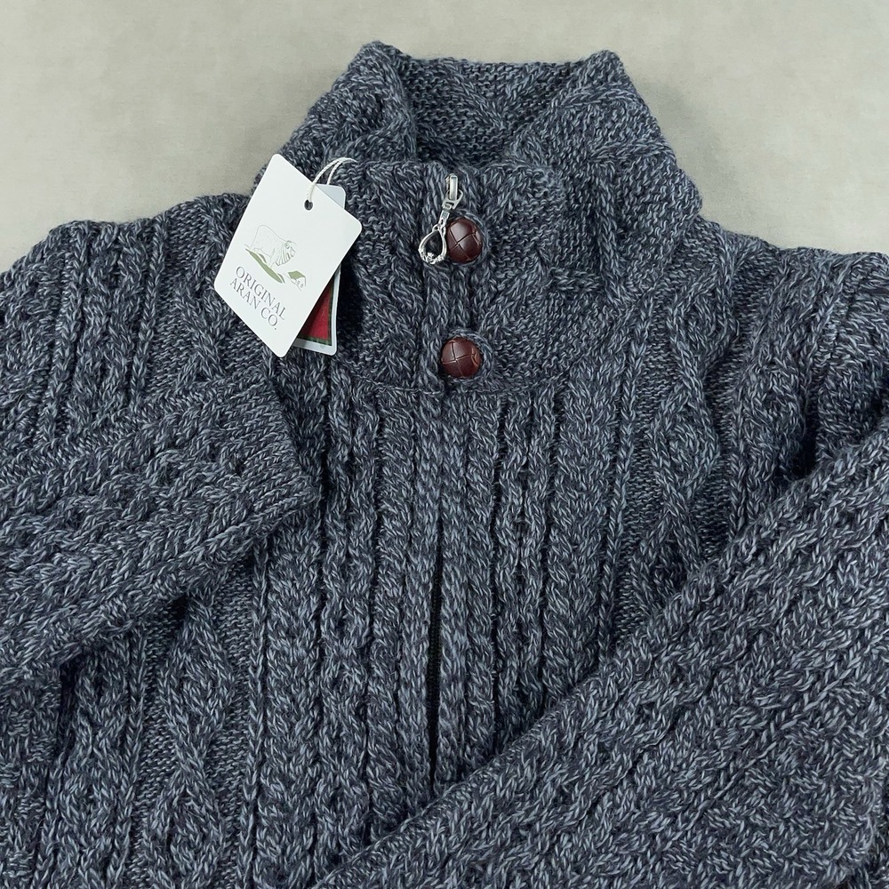 Original Aran Co Knit Coat Cardigan Womens Medium Gray Merino Wool Full Zip NWT‎